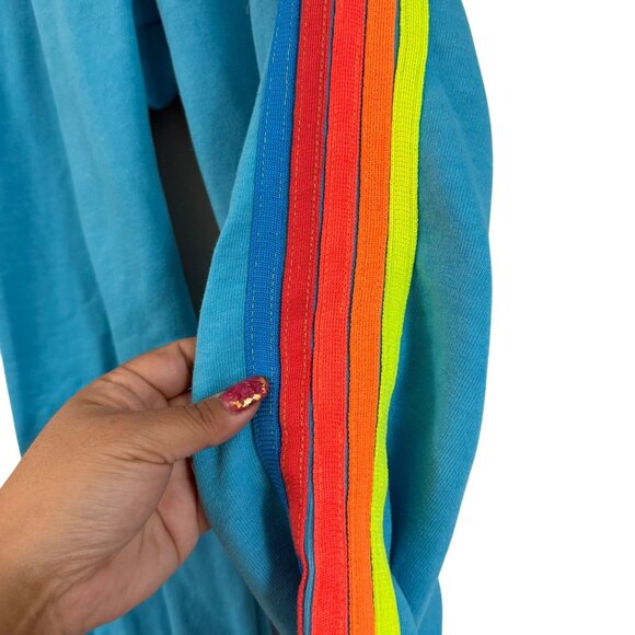 Aviator Nation Blue Neon Rainbow Stripe Logo Sweatpants Women Size Small - Picture 4 of 7